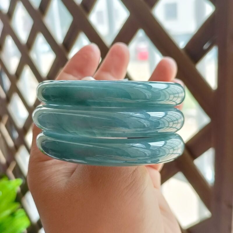 Natural Jade Blue Sailor Bracelet with Ice Ring, Moisturizing, Unisex