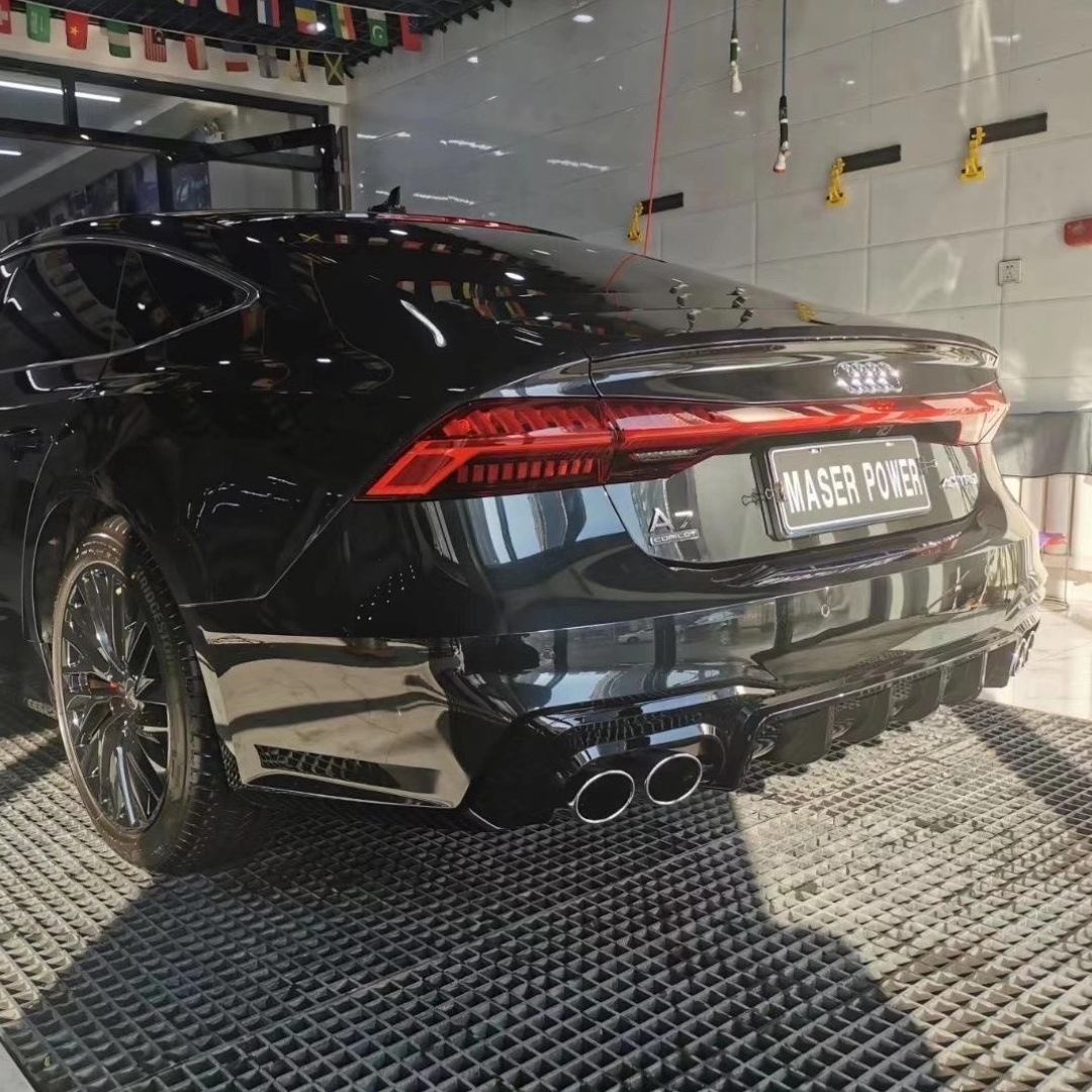 Suitable for 19-25 Audi A7A7L Modified S7 Blade Rear Lip Bright Black Rear Tail Lip Rear Diffuser Four Tail Pipes