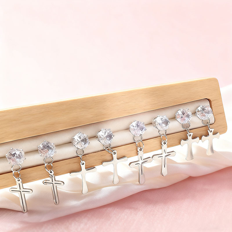 Exploding Crystal Zircon Cross Earrings Simple European and American Style Personalized Color Diamond Earrings Accessible Luxury High-End Earrings for Men