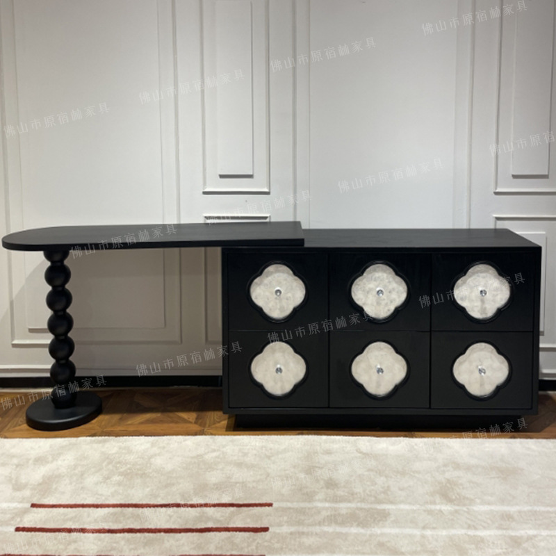 Small Apartment Shell-Shaped Dressing Table, French Retro Solid Wood Makeup Table, Bedroom Bedside Storage Chest, Integrated Storage Cabinet