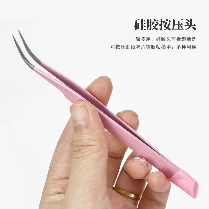 Pinzas multifuncionales de dos cabezas para uñas transfronterizas, abrazaderas de diamantes, barras de presión de silicona, pegatinas de uñas, herramientas de uñas