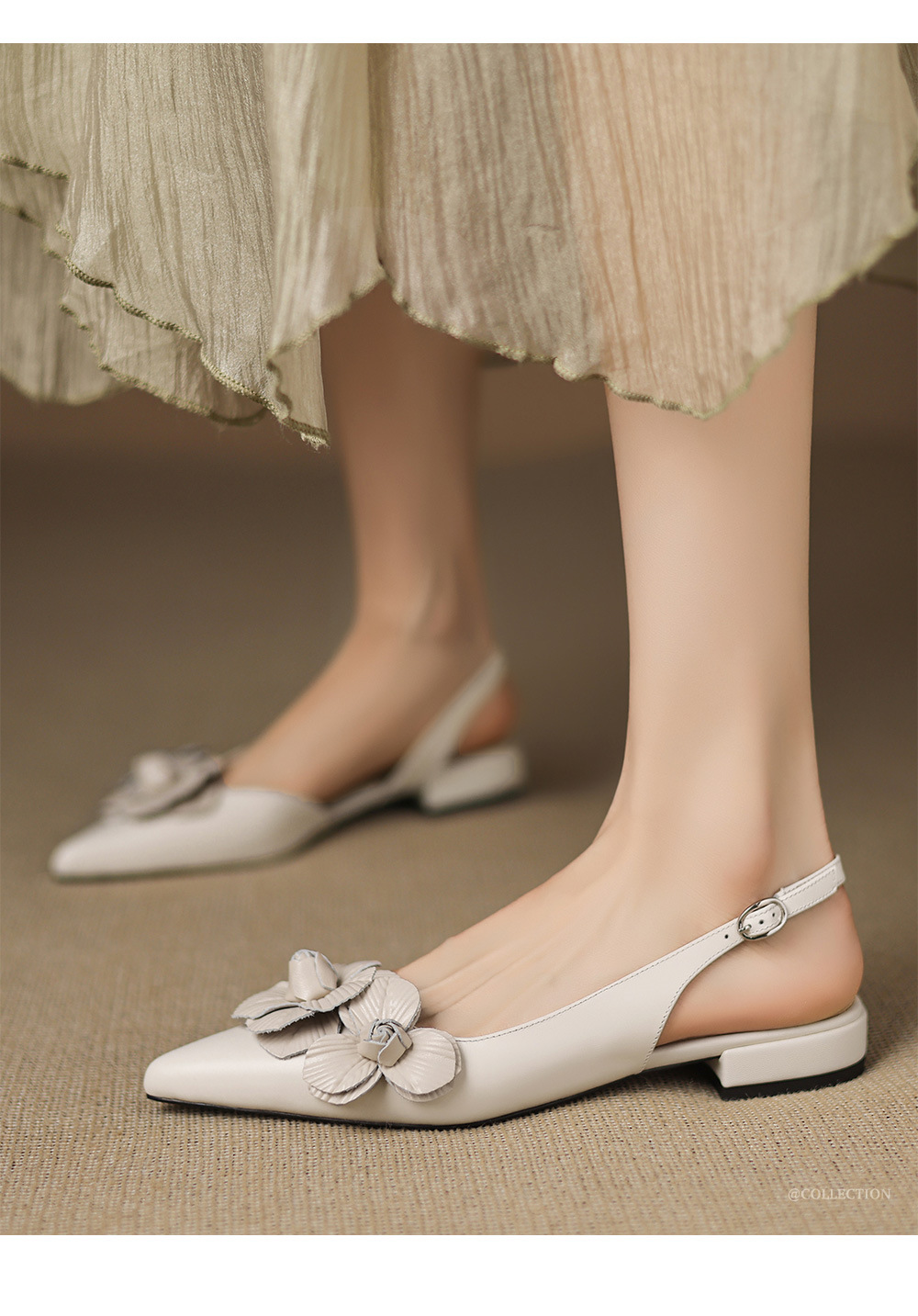 Sandal nữ da cừu mũi tròn quai chữ V đế bệt phong cách Hàn Quốc — đen chi tiết 1
