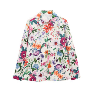 Cross-Border European and American Clothing Aliexpress Popular Fashion Casual Floral Print Poplin Shirt