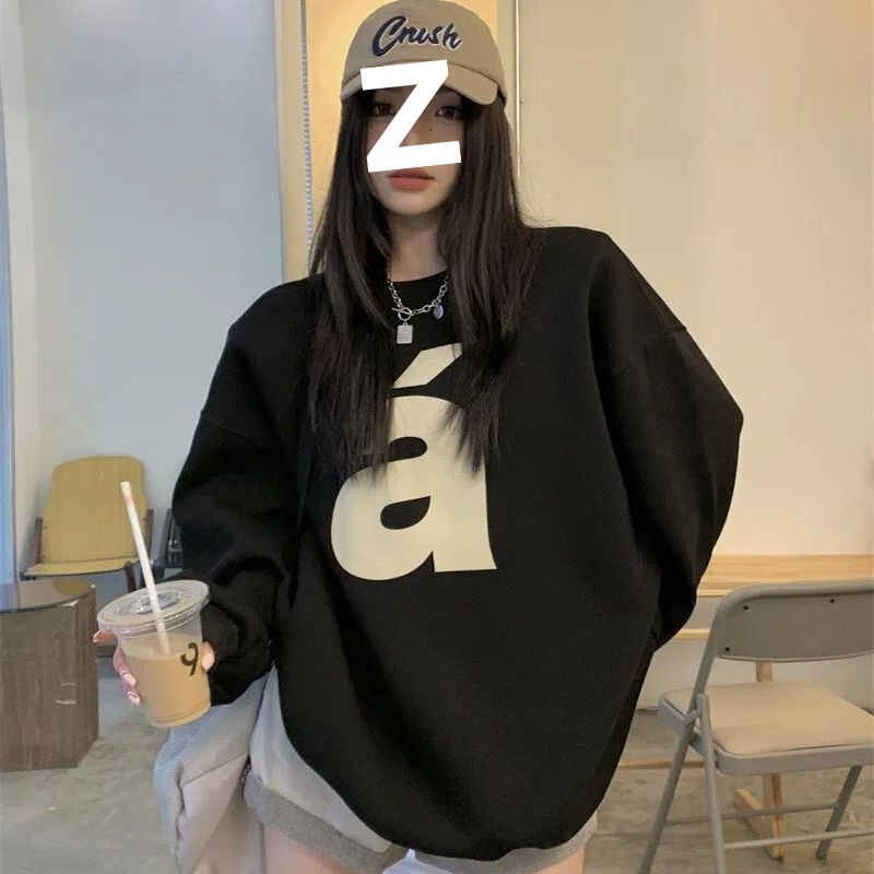 2025新款美式复古圆领加绒卫衣女秋新款慵懒风百搭套头上衣雪尼尔|undefined