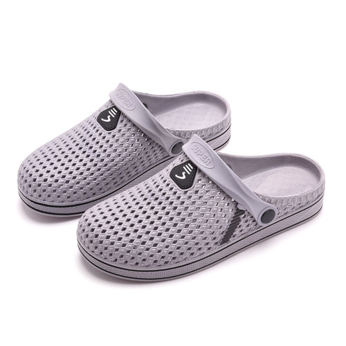 Men's Summer Slip-on Holes Shoes, Street Vendor Anti-slip Fashion Trendy Outdoor Soft Sole Head Cover Beach Cool Slippers