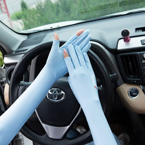 Sun protection five finger ice sleeve women lengthened outdoor riding anti-slip fishing cool feeling half finger Ice Silk sun protection gloves men