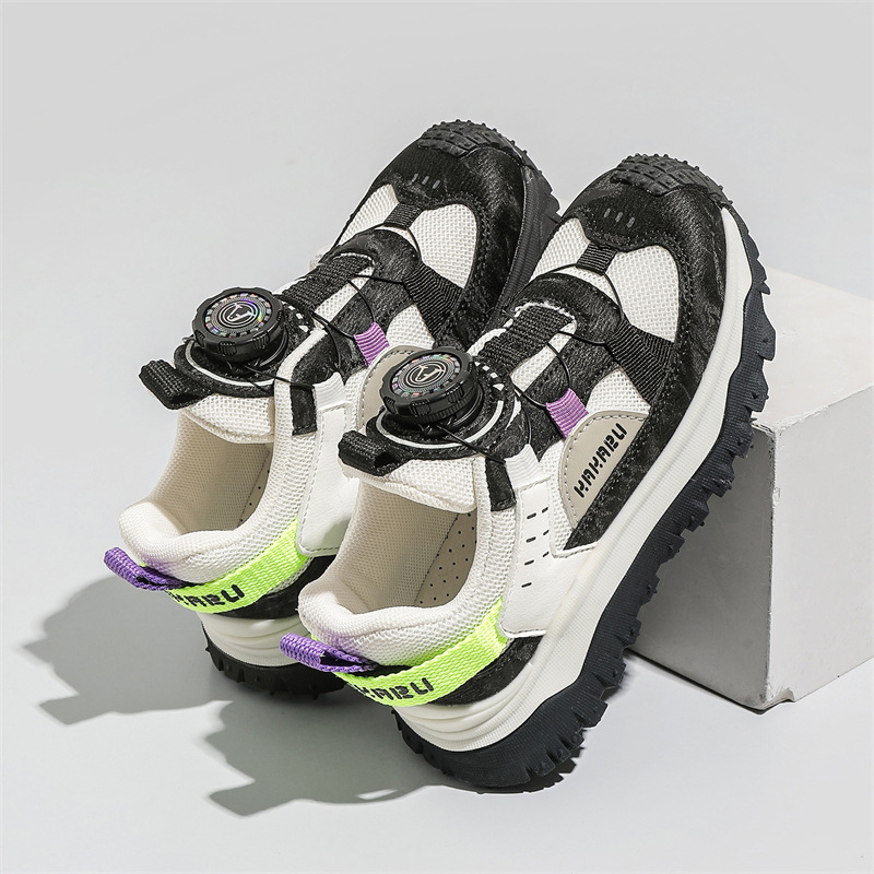 Rotating button shoes Spring sports shoes new fashion Daddy shoes children's small white shoes boys shoes trend_voghion.com