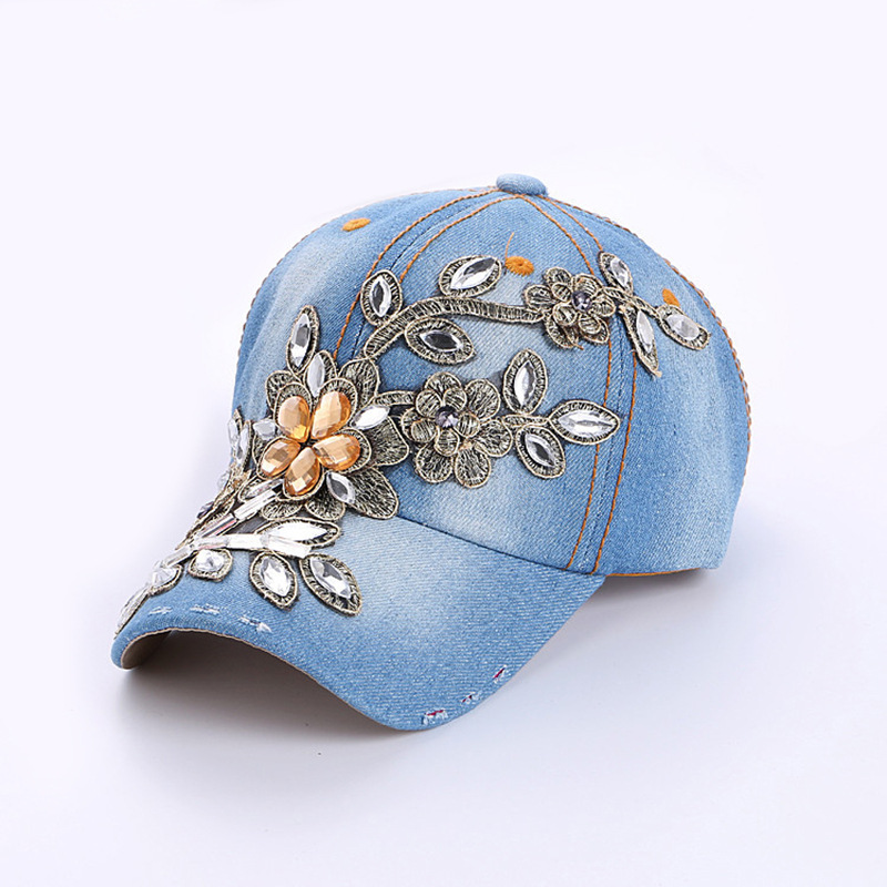 Women's Hip-hop Exaggerated Streetwear Flower Rhinestone Curved Eaves Baseball Cap display picture 2