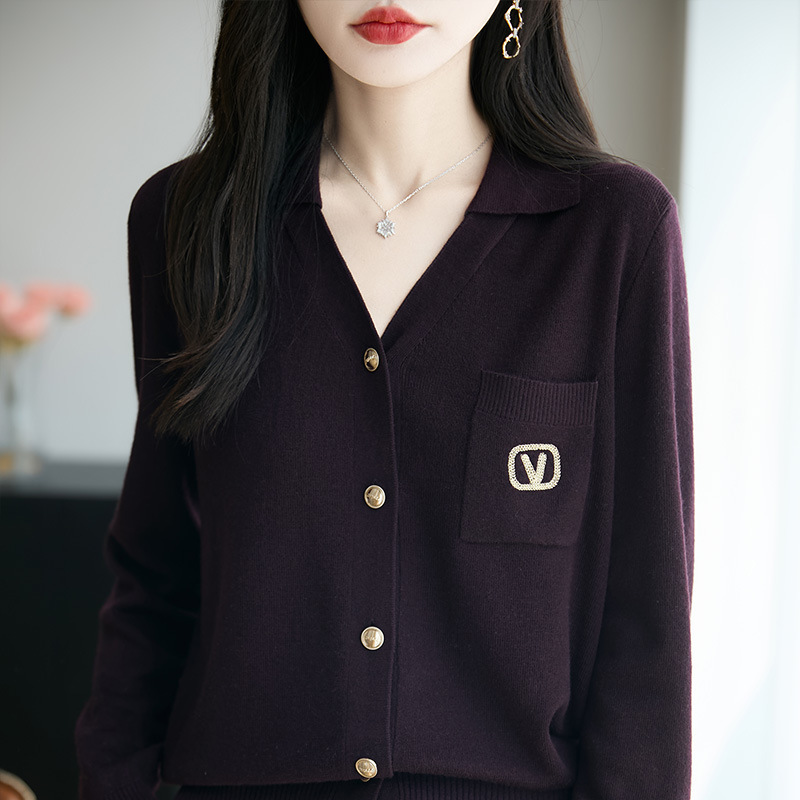 春秋新款精纺羊毛开衫女重工刺绣方领开衫高级感简约休闲百搭上衣|undefined