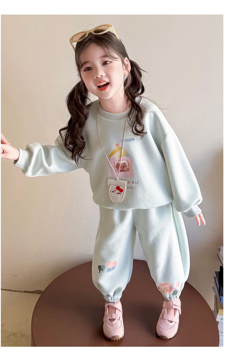 Girls Cartoon Printing Set 2025 Autumn New Children's Korean Version Sweater Sweatpants Long-sleeved Knitted Two-piece Set Trendy_voghion.com