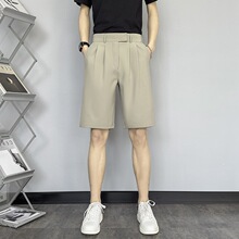 港风直筒五分裤男生夏季新款短裤纯色休闲百搭日系复古宽松薄西裤