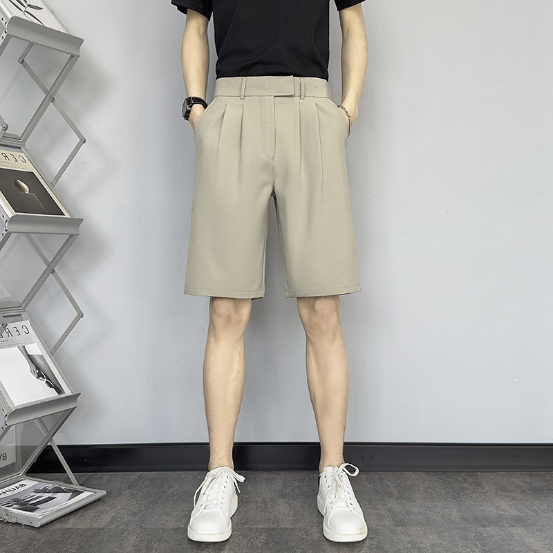 港风直筒五分裤男生夏季新款短裤纯色休闲百搭日系复古宽松薄西裤