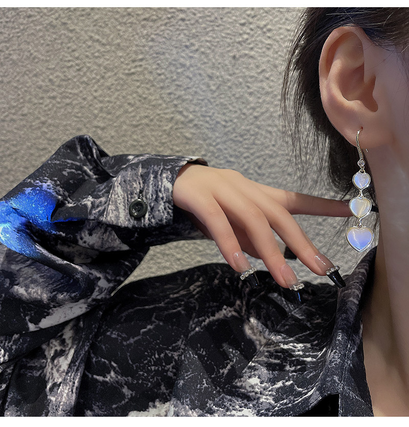 Fashion Heart Shape Copper Plating Inlay Opal Zircon Drop Earrings 1 Pair