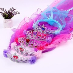 兒童發光皇冠頭紗韓版愛莎公主披紗冰雪奇緣頭飾女孩演出道具批發