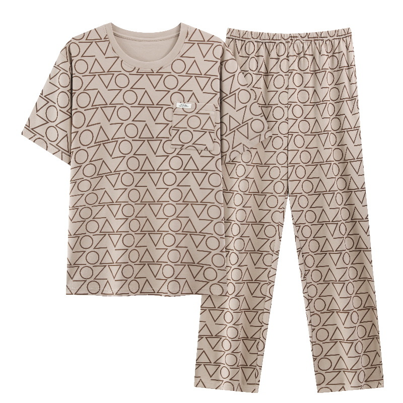 Hombre pijama de manga corta hombre verano 100% algodón tipo A delgado engordado tamaño grande se puede usar fuera conjunto de ropa de casa