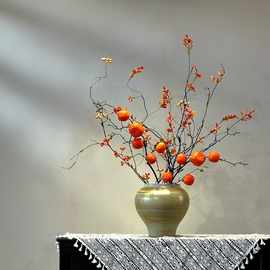 高档年宵花柿子假花仿真花摆设柿柿如意轻奢客厅新年装饰花艺摆件