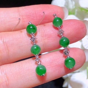 18k gold inlaid natural jade ice green beads earrings jewelry earrings jewelry with certificate