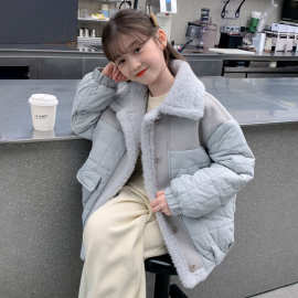 女童洋气加棉加厚保暖棉袄2025冬季女孩毛绒翻领夹棉棉服外套衣服