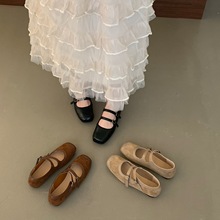 韩版小众设计平底玛丽珍鞋小皮鞋秋冬款法式复古双扣单鞋女鞋子