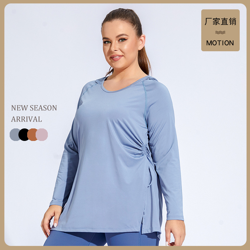 Plus Size Fitness Clothing Hooded Long-Sleeved Yoga Tight Breathable Sports Top Long Running Cover-Up Quick-Drying T-Shirt for Women Plus Size Fitness Clothing Hooded Long-Sleeved Yoga Tight Breathable Sports Top Long Running Cover-Up Quick-Drying T-Shirt for Women