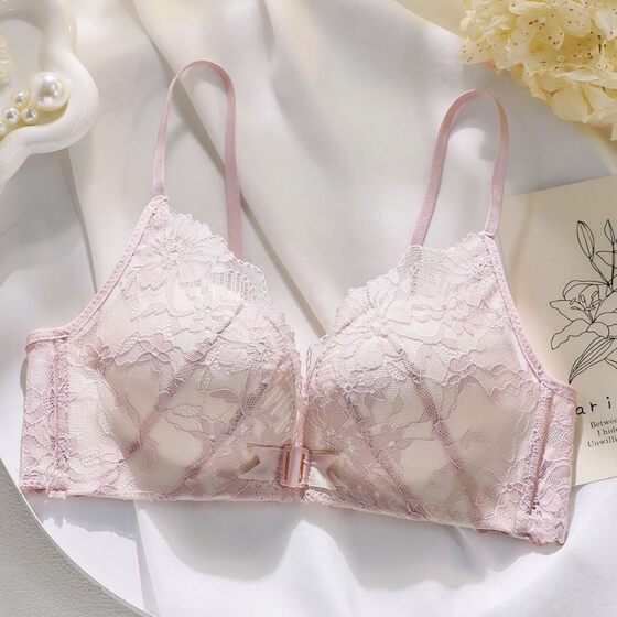 Upper Thin Lower Thick Lace Front Buckle Underwear Women's Small Chest Push-up No Steel Ring Beautiful Back Underwear Upper Collecting Accessory Breast Bra