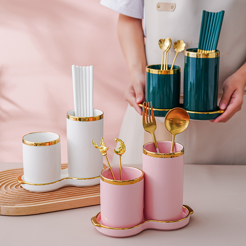 Luz de lujo palillos de cerámica titular Internet celebridad vajilla cuchillo y tenedor de almacenamiento cubo hogar cocina drenaje palillos jaula traje