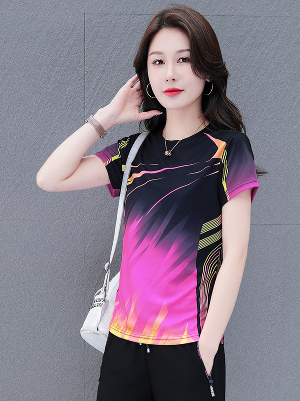 アイスシルク半袖 Tシャツ女性の夏 2025 新しい緩い薄い半袖速乾性スポーツフィットネス服 Tシャツトップ|undefined