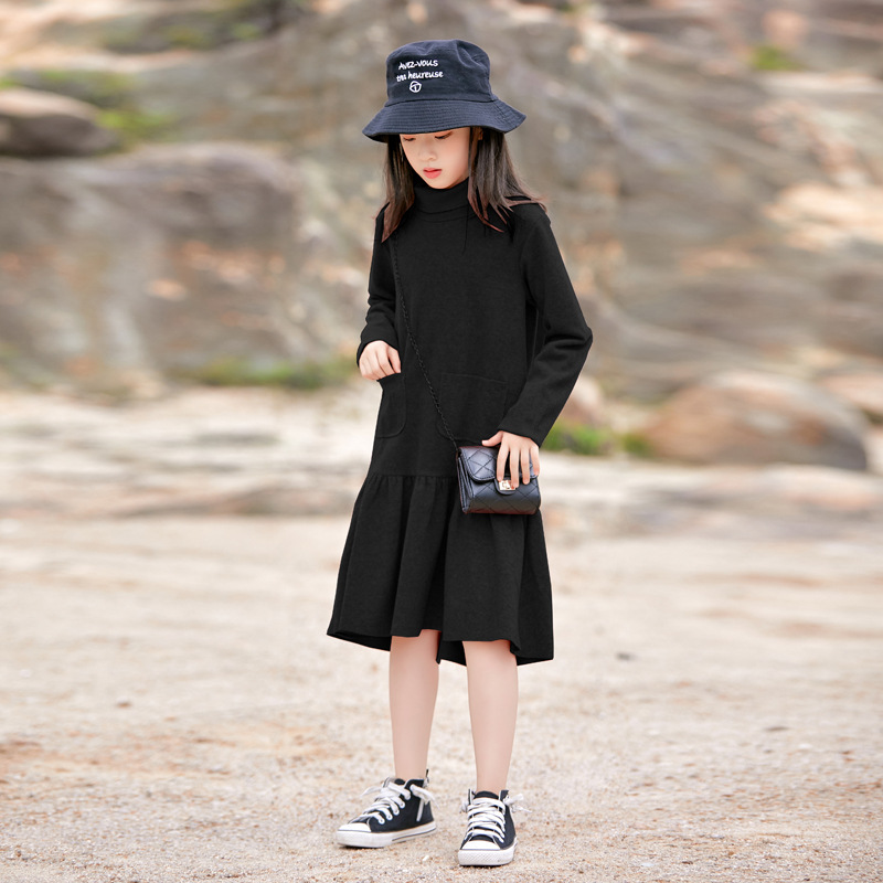 Vestido de otoño e invierno para niñas Vestido de princesa para niños de estilo occidental primavera y otoño ropa para niños tocando fondo de manga larga niña grande otoño para niños