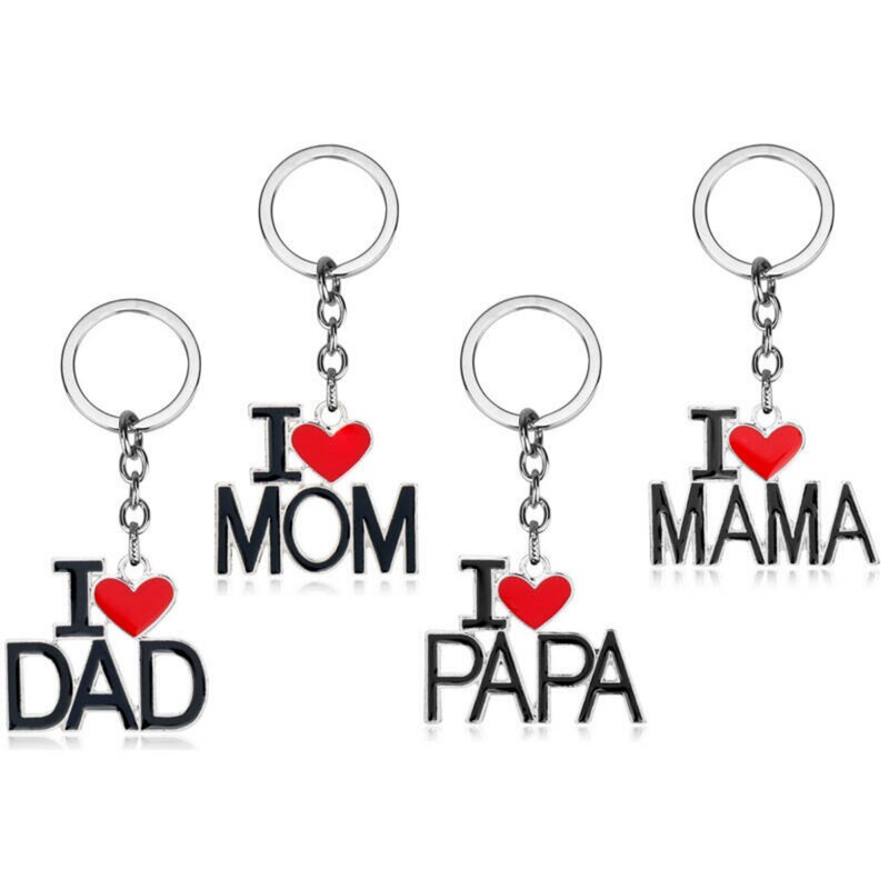 DAD Father's Day Paint Drop Glue ILOVEMOM Keychain Mother's Day Gift Fashion Car Bag Pendant with Ring