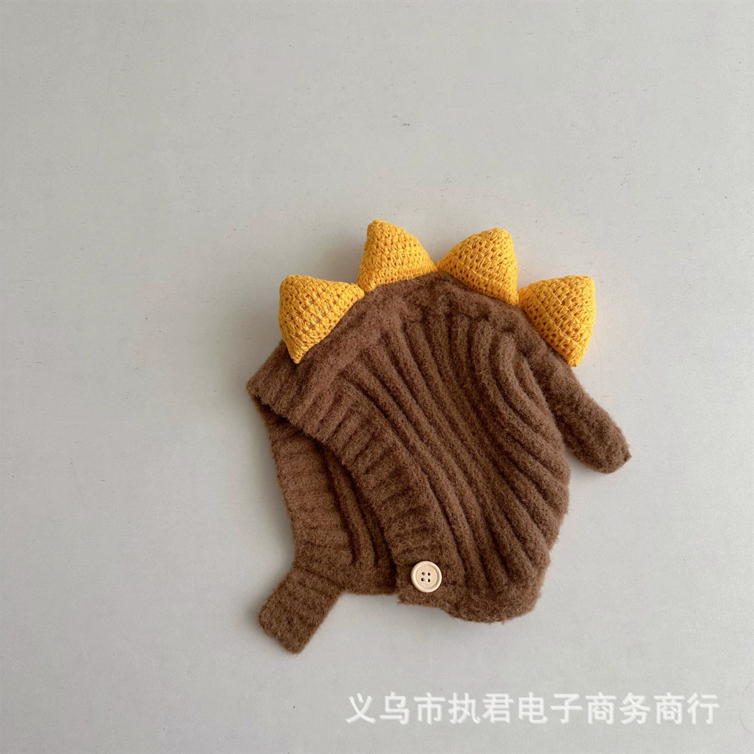 Зимние детские тёплые милые динозавры, earmuffs, вязаная шапка