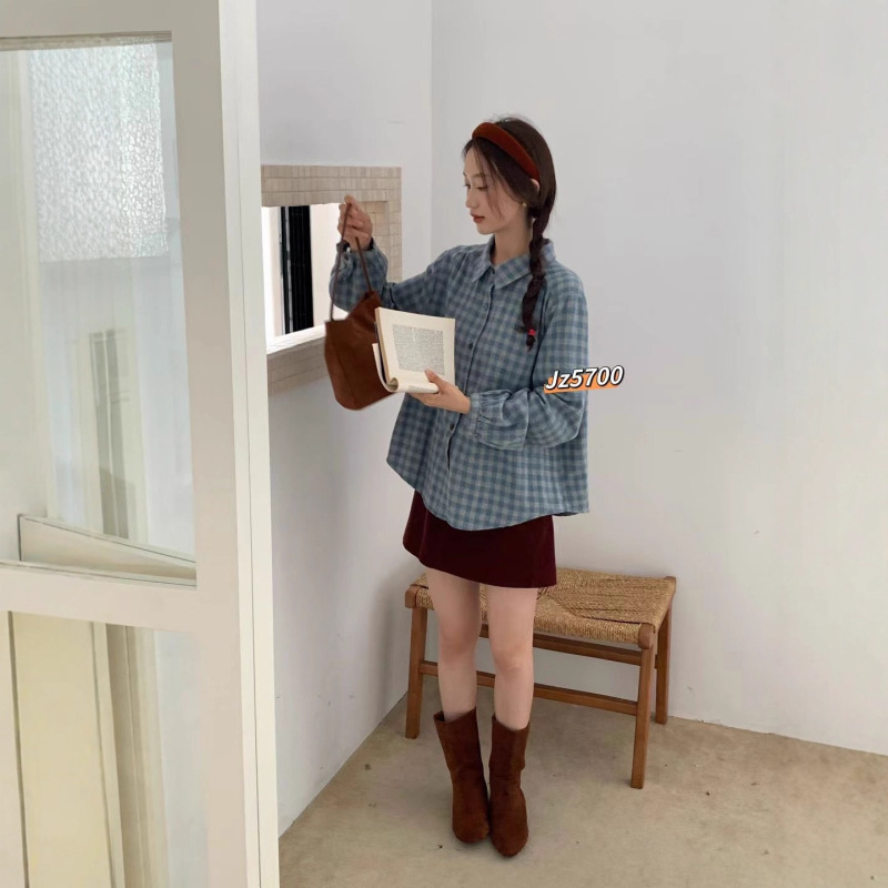 格子衬衫 2025秋季新款 清新甜美叠穿显瘦百搭衬衣女长袖上衣5700|undefined