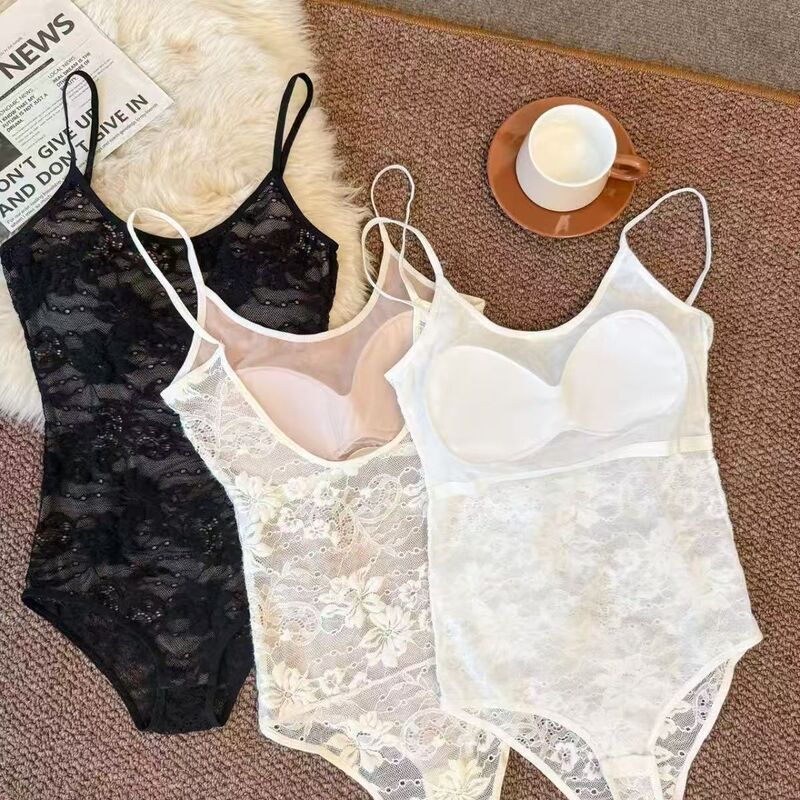 Hot Girl Style Camisole Women's Summer Jumpsuit Slim Fit Lace Inner Design Backless Top for Outer Wear