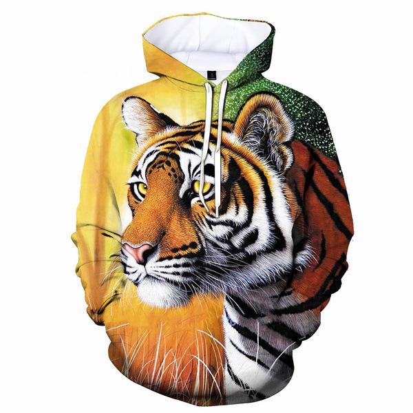 2026 3D Digital Printing New Export Wholesale Men's Sweatshirt Hoodie Animal Tiger Pattern