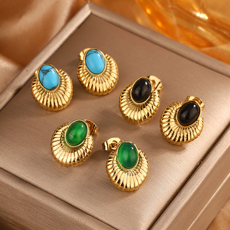 9g Weight 304 Stainless Steel Ear Needle Material 18K Gold Plated Plating Material Earrings, Ear Studs Classification 1 Pair Quantity Party, Tea Party Occasion 304 Stainless Steel, turquoise Material Geometric Pattern All Seasons Season Women's Gender Retro, Classic Style Style 1 Pair Retro Classic Style Geometric 304 Stainless Steel Turquoise 18K Gold Plated Earrings Ear Studs 1