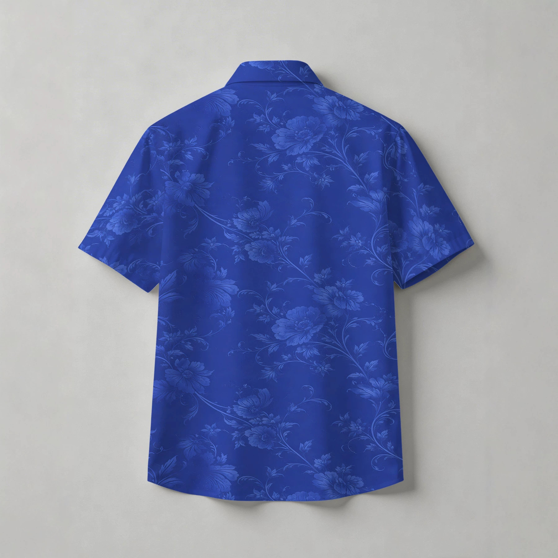 Sommerliches Kurzarmhemd aus Eisseide mit dunklem Muster für Herren, Business Casual, Umlegekragen, bügelfrei, in Königsblau_voghion.com