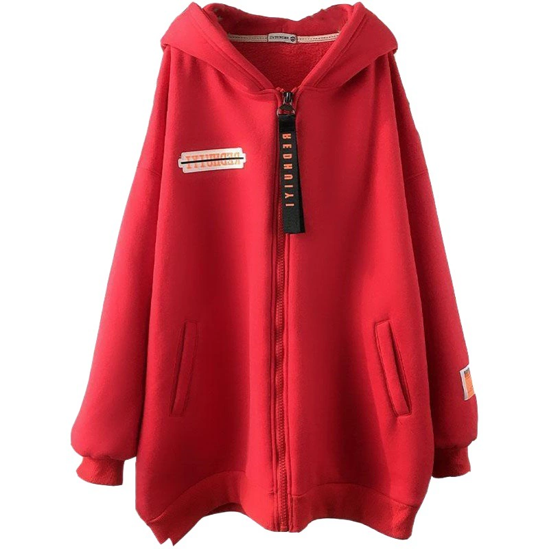 Осень и зима 1,00-150,00 кг пухленькая девушка Очень большой размер на флисовой подкладке Утолщенный универсальный свободный кардиган на молнии с капюшоном модная куртка