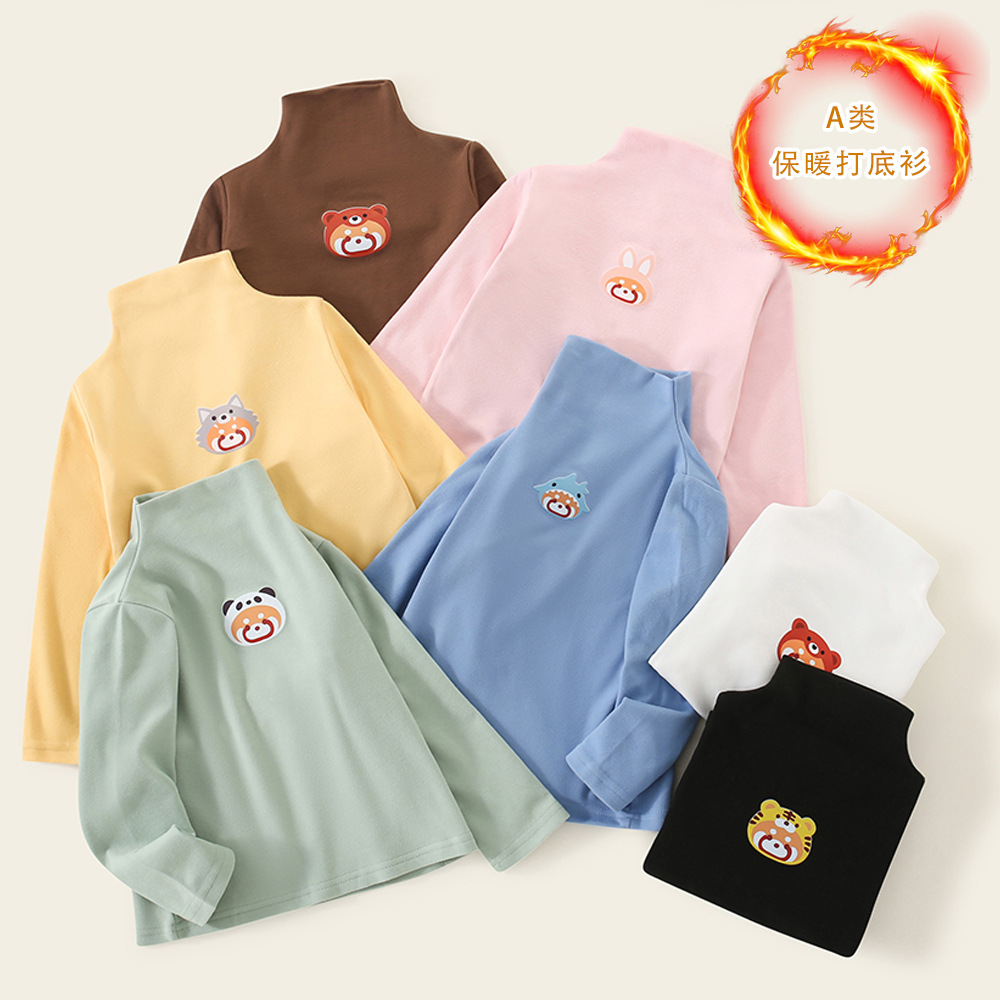 Children's Fleece Base Layer Shirt Half Collar Top for Boys and Girls, Inner Wear for Warmth Spring and Autumn, Category A, Medium and Small Children's Underwear for Winter