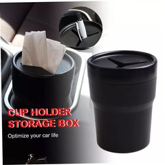 Multifunctional car mounted mini trash can with lid, desktop storage ashtray storage box, car cup holder trash can