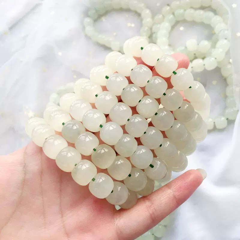 阿富汗玉老型珠晴水色手链 浅绿色女款小清新手串晶体透网红
