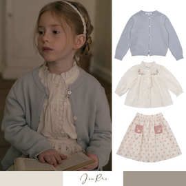 现货金瑞童装 LOU木耳边绣花衬衣女童秋冬长袖小立领单排扣衬衫