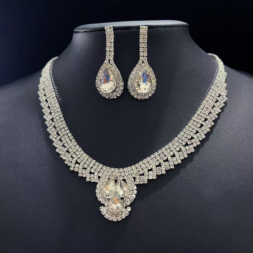 Lujo estilo coreano todo fósforo circón joyería nupcial accesorios de la boda vestido de boda pendientes collar traje accesorios de banquete