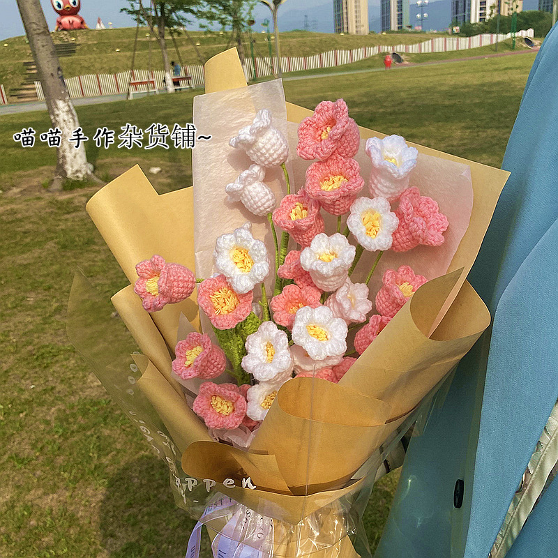 Flor de lirio tejida a mano ramo eterno Campanula ganchillo paquete de material de bricolaje terminado novias novia regalo