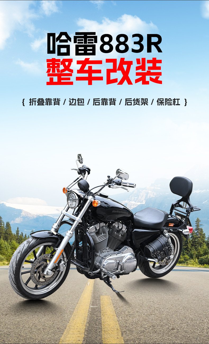 Suitable for Harley 883R, foldable backrest, motorcycle driver and passenger backrest, lumbar support, seat cushion, modification accessories