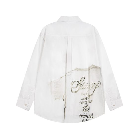 25S Original Standard stu Stu American Style Trendy Brand Looser Style Distressed Printed Long Sleeve Shirt Classic Parade
