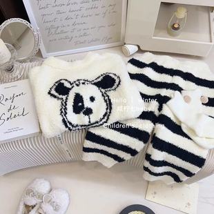 Soft Children's Coral Fleece Pajamas Girls' Home Clothes suit Baby's Flannel Half Velvet Two-piece Set Autumn and Winter