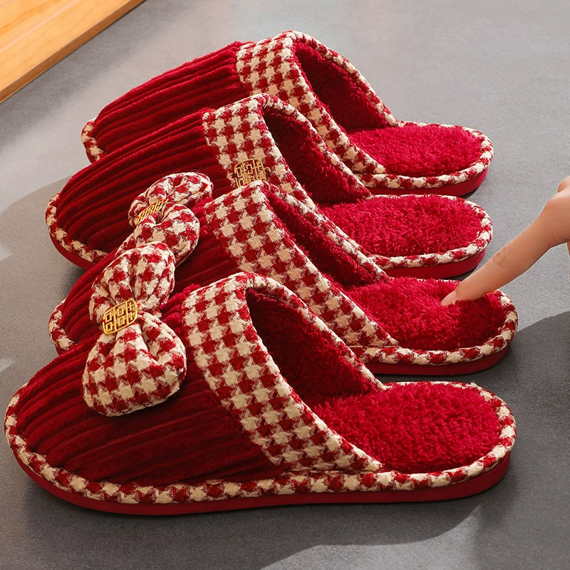 Зимние свадебные тапочки для новобрачных пары высокого уровня Жених и невеста приданое праздничная красная светлая роскошная свадебная обувь