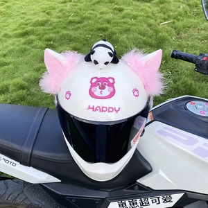 Helmet Decoration Fluffy Pink and White Fox Ears Motorcycle Electric Vehicle Ski Helmet