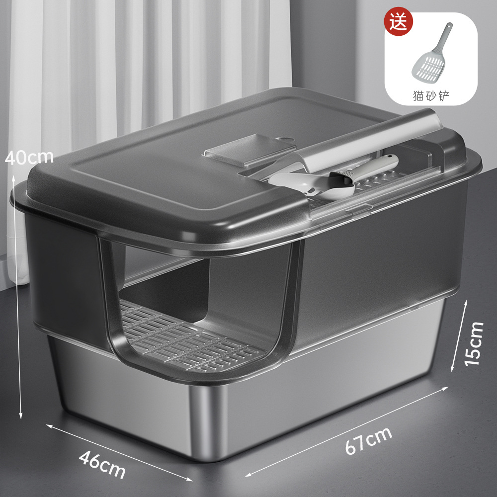 Super gran lavabo de arena para gatos tipo corredor totalmente cerrado anti-spillado exterior inodoro de acero inoxidable anti-odor lavabo de arena para gatos jóvenes