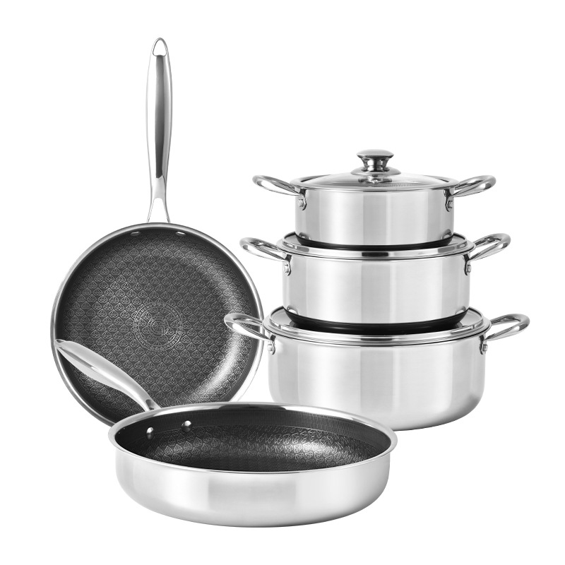 304 acero inoxidable pan de panal antiadherente electromagnético doméstico cocina de gas utensilios generales cocina de colza de fondo plano conjunto de cocina