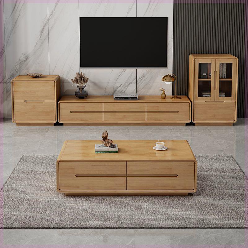 All Solid Wood Floor-Standing Tv Cabinet Living Room Home Small Apartment Modern Minimalist Slate Log Coffee Table Combination